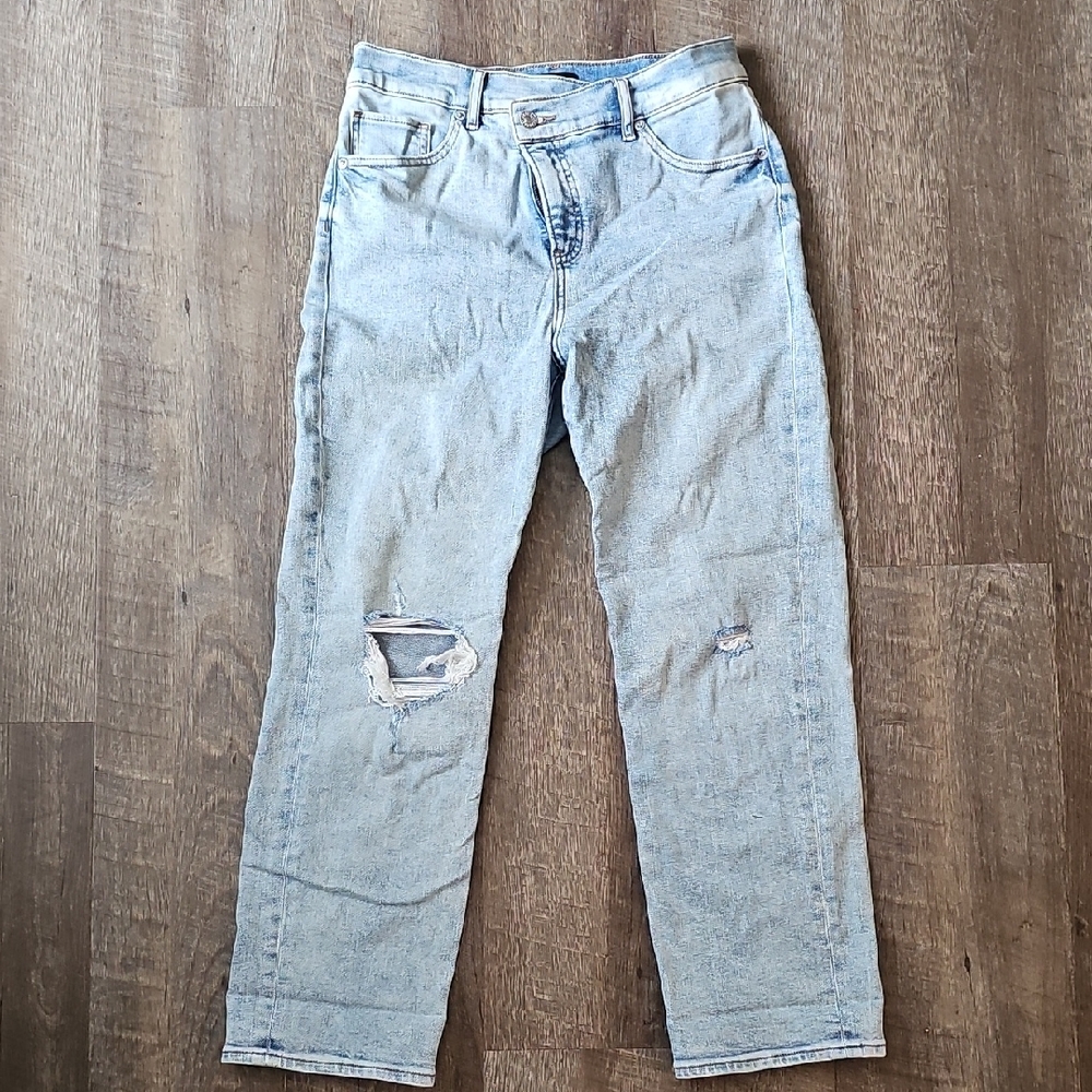 Express Modern Straight Jeans With Asymmetrical Button
